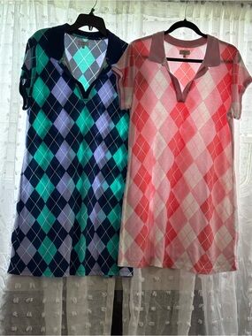 crown & ivy Cabana Argyle Tee Dress in 2 colors  Teal/Navy, pink/White. Mini XL